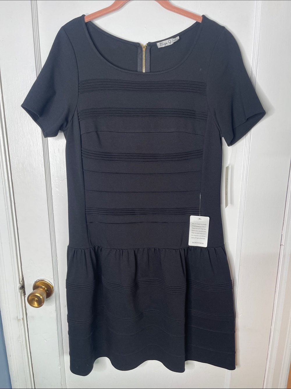 Eliza J 14 Black Dress LBD Nwt New Dropped Waist Short Sleeve Mini Stretch